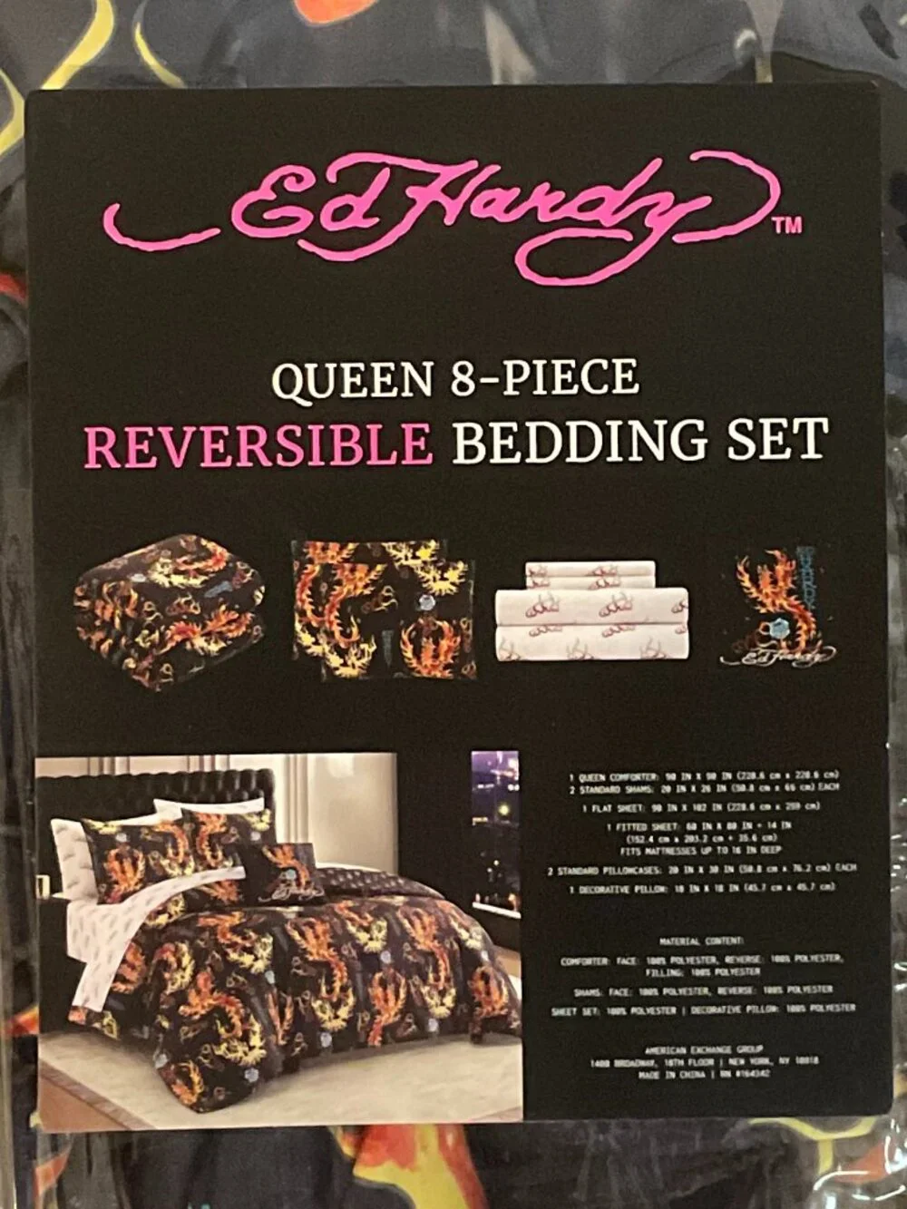 Ed Hardy Queen 8-Piece Reversible Bedding Set  NWT